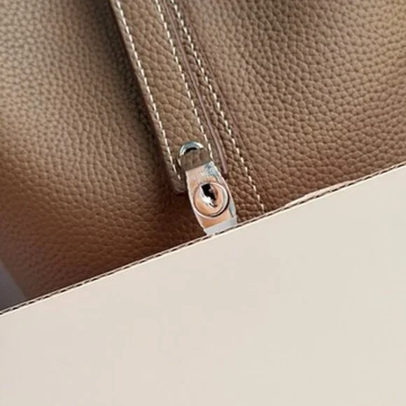 Luxury Picotin Style Leather Bucket Bag Etoupe PHW - Picture 7 of 9